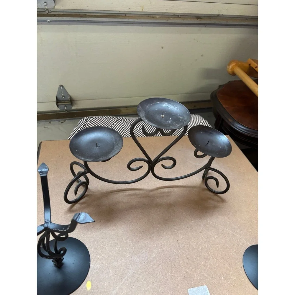 Wrought Iron Table Top Pillar Candle Holders, Set Of 4 Pieces